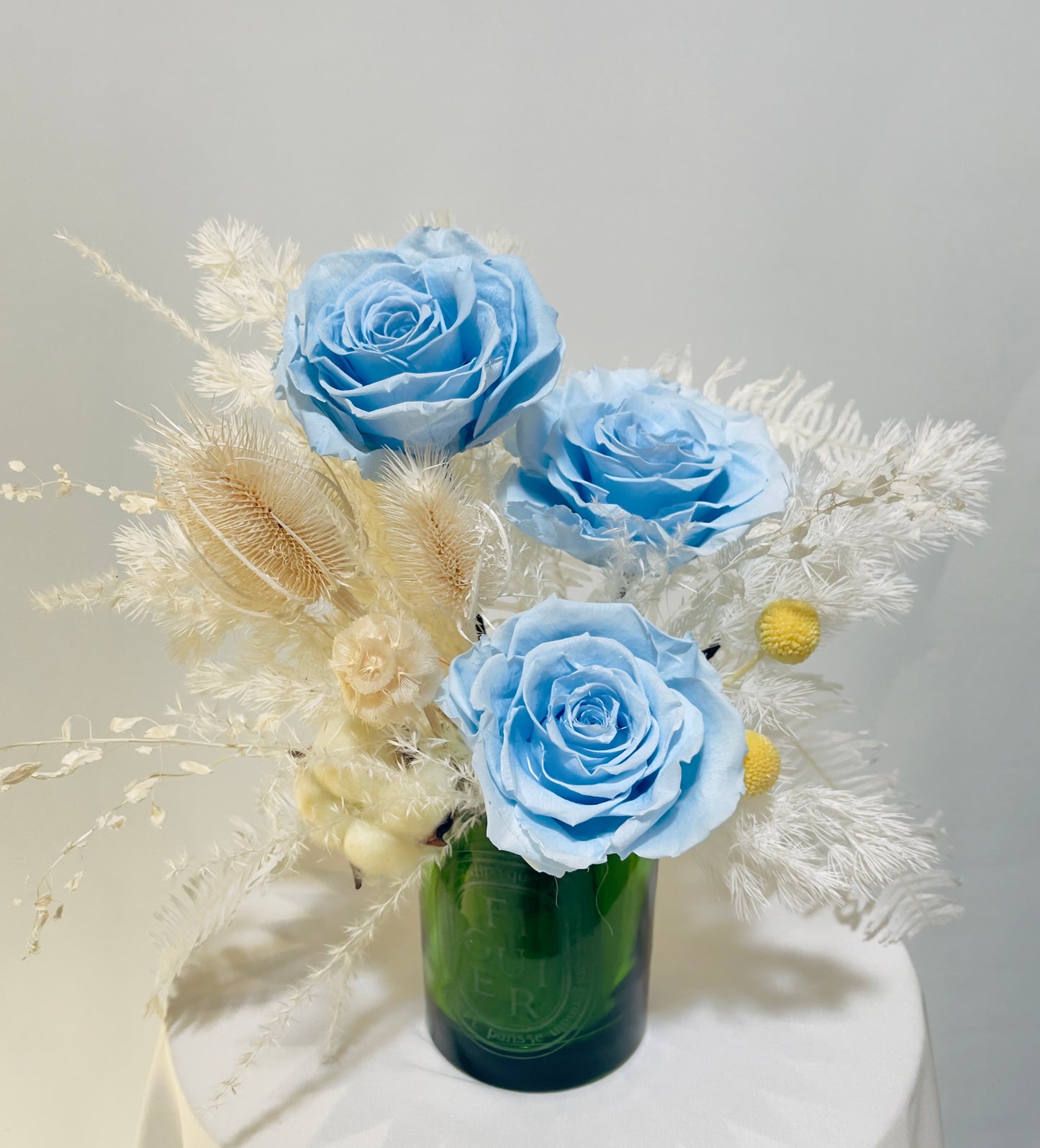 Preserved Flowers in Green Candle