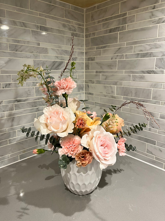 Mixed Pink in white vase