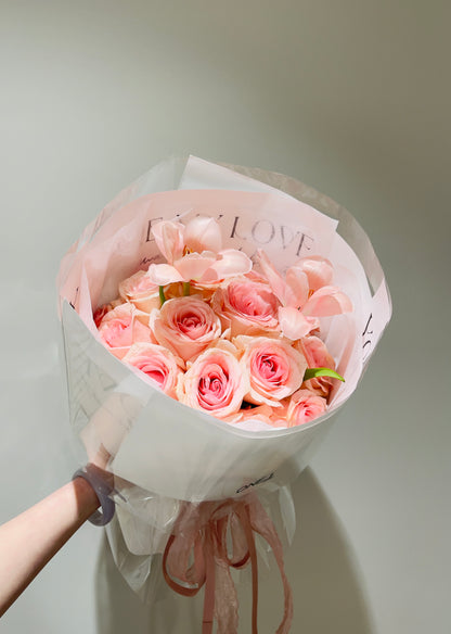 21 Pink Roses with Tuplis